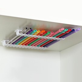 Baderke Straw Holder for Cabinet Reusable Straw Organizer with Double Sided Adhesive Tape Screws Storage Container for Kitchen Counter Cupboard(White)