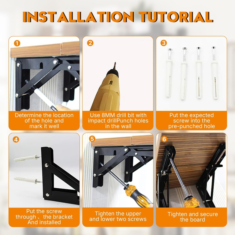 Folding Shelf Brackets 16 Inch - 4PCS Heavy Duty Metal