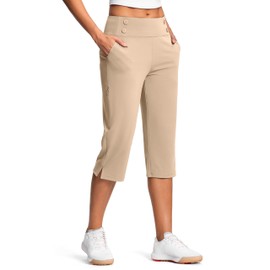 ISEEGZ 18" Dressy Capri Pants for Women High Waist Stretch Womens Golf Capris Pants for Summer with Pockets Work Casual Khaki