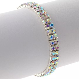 neXxtten Silver Tone Metal AB Rhinestone Stretch Bracelet B1054-SAB