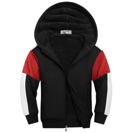 SWISSWELL Unisex Boys Girls Fleece Jacket Kids Zip Up Hoodies Long Sleeve Warm Sherpa Lined Sweatshirt Outerwear Black/Red/White,10-11 Years