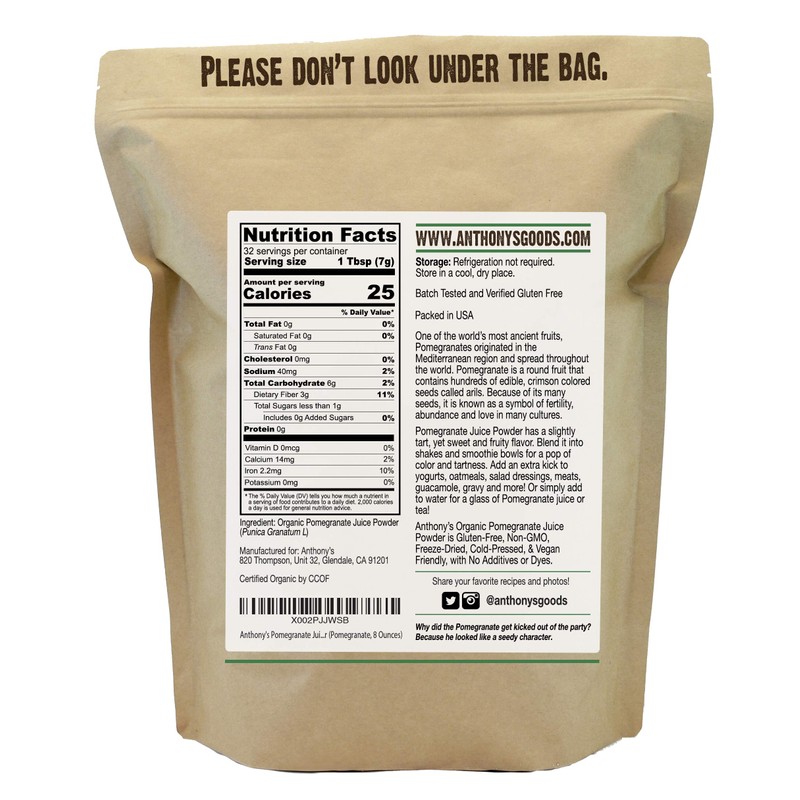 Anthony's Organic Pomegranate Juice Powder, 8 oz, Gluten Free, Non