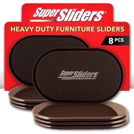 Super Sliders 9 1/2" x 5 3/4" Reusable XL Heavy Furniture Sliders for Carpet, Brown (8 Pack)