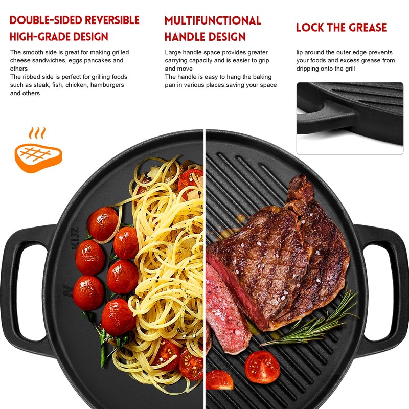 GGC Cast Iron Reversible Griddle, 12 inch Griddle Pan for