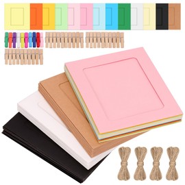 Cimeton 40Pcs Paper Picture Frames 3.5x5 inch Photo Frame Picture Frames Kit with Wooden Clips and String Multi-Color Paper Photo Frame DIY Photo Frames for Wall Decor