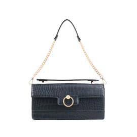 Jessica Simpson Brooke Clutch, Stylish Shoulder Bag with Chain Strap & Gold Accents, Meteorite Croco
