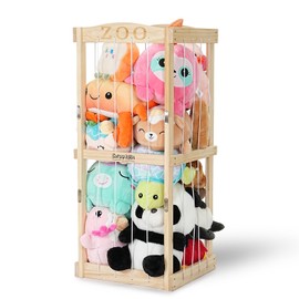 Stuffed Animal Storage, Wooden Zoo Stuffed Animal Storage, Space-Saving Extra Large Toy Organizer Plush Storage, Stuffed Animal Holder with Elastic Band, Gift for Nursery Playroom Bedroom