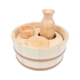 Japanese Onsen Bath Sake Set with Hinoki Sake Flute and Cup, Japanese Cypress