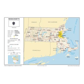 13x19 Massachusetts General Reference Wall Map - Anchor Maps USA Foundational Series - Cities, Roads, Physical Features, and Topography [Rolled]