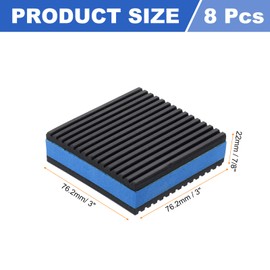 sourcing map 8pcs Anti Vibration Pads for Washing Machine, 3'' x 3'' x 7/8'' Vibration Damping Pads Sound Isolation Ribbed Rubber Mats with EVA Center Vibration Isolation Pads, Black/Blue