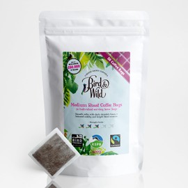 Fairtrade Organic Coffee Bags - 50 Pack - Medium Dark Roast - Coffee Bags Like Tea Bags - Donation to RSPB - Bird & Wild - Strength 4 - Bird Friendly