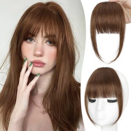 YOLIN Clip in Bangs, 100% Human Hair Bangs with Temples Bangs Hairpieces for Women Clip in Fake Bangs for Daily Wear (Medium Brown)