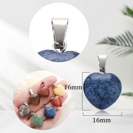 Lezam 24 Pieces Healing Crystal Heart Shaped Pendants Necklace Charms for DIY Jewelry Making Natural Quartz Stones Chakra Love Beads Bulk 16mm