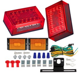 EXERAUO 6inch Boat Trailer Lights LED Kit, Submersible Trailer Light Rectangular Stop Turn Tail License Plate Boat Trailer Light kit w/Amber Marker Lights, 25ft Wiring Harness