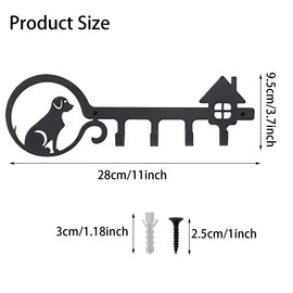 CONGGUAN Wall-Mounted Key Hooks Metal Key Holder Black Key Hooks Organizer 4-Hook Decorative Key Holder for Entryway Kitchen and Room Dog & House Design