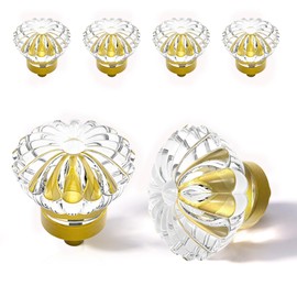 Antique Brass Crystal Cabinet Knobs Cabinets Knob, 4 Pack Flower Vintage Glass Clear Crystal Small Pull for Closet Dresser Drawers Cupboard Wardrobe, Retro Pulls Old Fashioned Drawer Gorgeous Handle