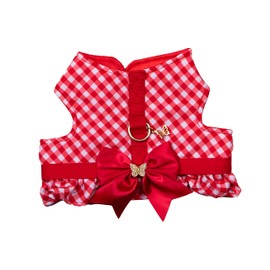 Dolly Doggy Parton Dog Harnesses and Leash/Collar Set Collection, Red Gingham Harness with Bow, Small