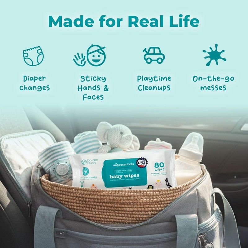 WipeEssentials Baby Wipes, Unscented Hypoallergenic Wet Wipes for Sensitive Skin,