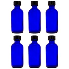 Cobalt Blue Glass Boston Round Bottle with Cap - 2 Oz. (Pack of 6)