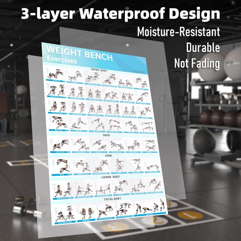 MCNBLK Fitness Bench Poster - Adjustable Benches Body Building Guide-LAMINATED,