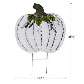Morning View Fall Yard Decorations Outdoor Metal Pumpkin Garden Stakes Autumn Yard Signs Art Fall Yard Stake Pumpkin Lawn Ornaments for Patio Porch Thanksgiving Harvest 30 Inches Set of 2(White)