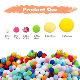 Beadiful Heaven 1200PCS Multicolor Pom Poms, 1-3cm, Soft High Elasticity, Assorted Sizes, Crafts, Decor