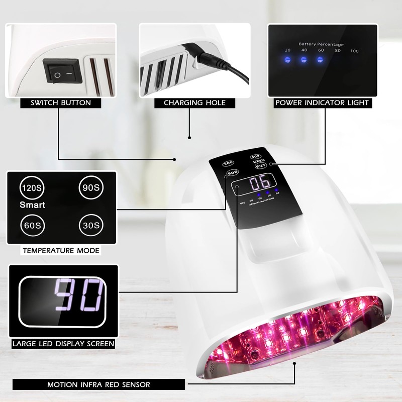90W Professional Wireless Cordless Rechargeable UV LED Nail Lamp,Nail Lamp