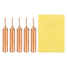 sourcing map 5 Pcs 900M Soldering Iron Tips Copper Non-Magnetic Welding Head with Cleaning Sponge Pad Replacement for Solder Station Tip (900M-T-1C)