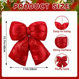 Soulchen 4 Pcs Large Christmas Glitter Stuffed Bow 17.7" Shiny Fluffy Bows for Xmas Tree Stairs Fireplace Door Patio Holiday Party Outdoor Indoor Decor(Red)