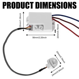 Mini Infrared Motion Sensor: Range 6 m/120°, PIR Installation Motion Sensor IP20 220 V, Small Design Sensor with Twilight Sensor, Light Duration Adjustable for Indoor/Outdoor Mounting, White, Pack of