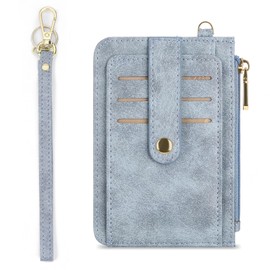 SENDEFN Credit Card Holder Slim Wallet for Women Bifold Leather RFID Blocking Womens Card Case Wallet with Zipper Coin Purse ID Window Removable Wrist Strap