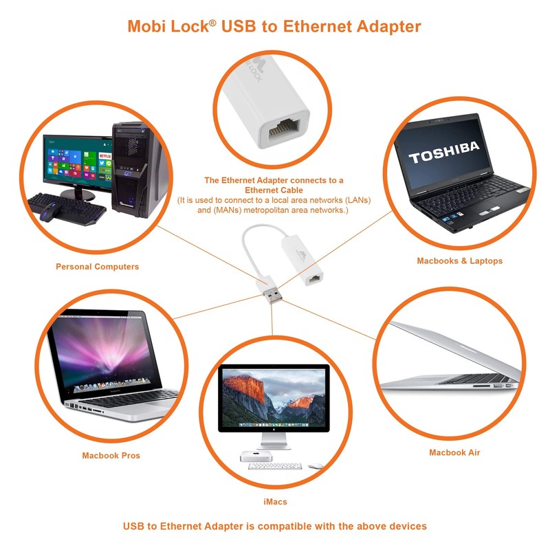 USB Ethernet (LAN) Network Adapter Compatible with Laptops, and All