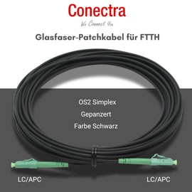Conectra® - Fibre Optic Cable Armoured | OS2 | LC/APC to LC/APC | Black | Ideal for Home Networks | Suitable for Deutsche Telekom, Vodafone, 1&1, German Fibre Optic and Many More (Length 5 Metres)