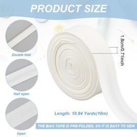 BENECREAT 10.9 Yards Polycotton Single Fold Bias Tape, 3/4 inch Wide Cornsilk Bias Binding Tape Hemming Ribbon for DIY Garment Sewing, Seaming, Piping, Quilting