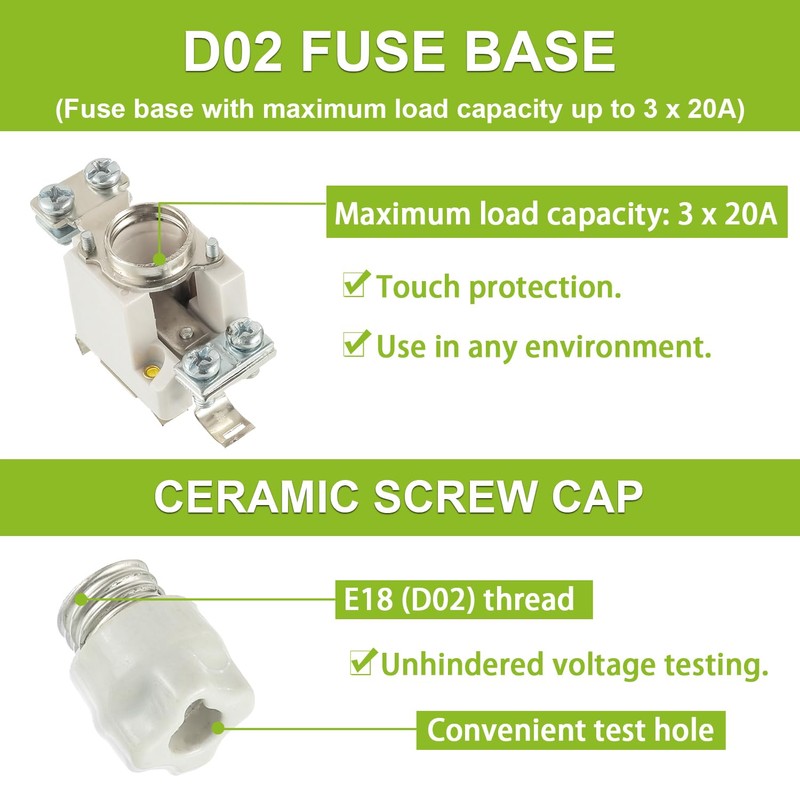 SIGANDG D02 50A Neozed Fuse Socket Set with Screw Caps