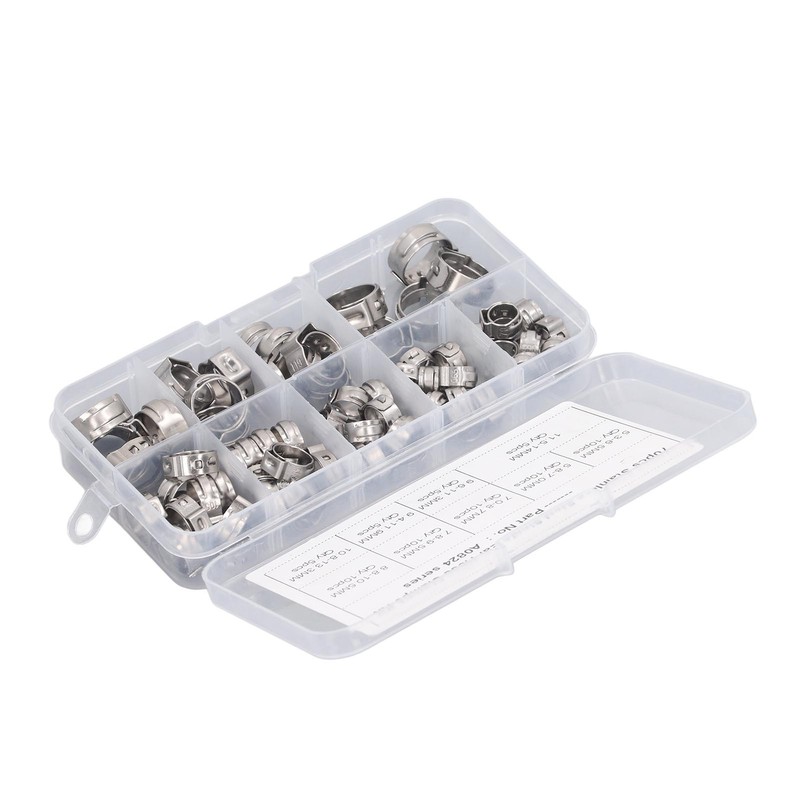 70Pcs Single Ear Hose Clamp Kit Stainless Steel Stepless 9