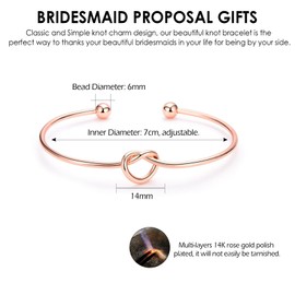 CERSLIMO Bridesmaid Gifts - 4 Pcs Bridesmaid Proposal Gifts, Tie The Knot Bracelet Maid of Honor Gifts Wedding Flower Girl Gift, Bridesmaid Proposal Jewelry Bridal Party Knot Bracelet, Rose Gold