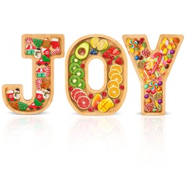 Christmas Joy Charcuterie Letters Bamboo Wood Charcuterie Board Christmas Joy Letter Serving Tray Cheese Board Christmas Serving Tray Plates for Candy Cookie Home Party (Joy)