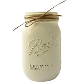 Ivory Mason Jar Centerpieces for Tables, Off White Mason Jars for Centerpieces, Small Mason Jar Pen Holder, Mason Jar Decorations, Pint Size Mason Jars for Table Centerpieces, Bridal Shower (Ivory)