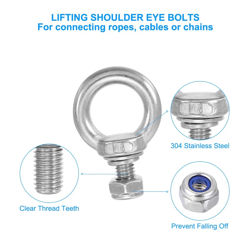 PATIKIL Lifting Shoulder Eye Bolts M8x15 304 Stainless Steel Female