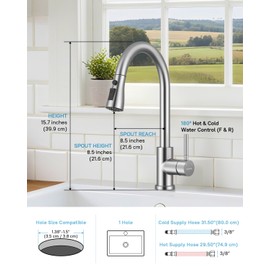 WEWE Kitchen Faucets with Pull Down Sprayer, Leak-Proof Stainless Steel Lead-Free Single Handle 1 Hole for Family Kitchen Commercial Camper Laundry Rv Bar, Brushed Nickel Bar Sink Faucet