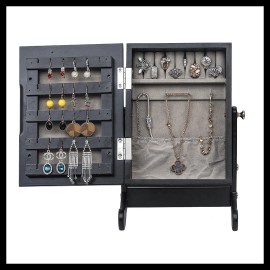 Small Mirror Jewelry Cabinet Organizer Armoire Storage Box Countertop with Stand