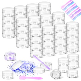 MotBach 50 Pack 10g Plastic Jars with Lids, 10ml Round Clear Cosmetic Containers Makeup Jars, Travel Size Containers Jars with 20 Spatulas for Sample Lotion Cream Eyeshadow Ointment Salve Balm Powder