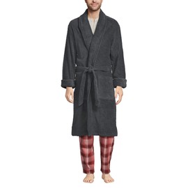 Lands' End Mens Calf Length Terry Robe Charcoal Regular Small