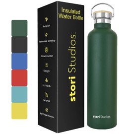 Stori Studios Vacuum Insulated Metal Water Bottle Green 750 ml(25oz), Stainless Steel Water Bottle, BPA Free Standard Mouth Flask, Double Wall Insulated Water Bottles for Travel, Work & Gym