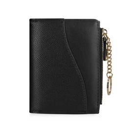 MultiValue Small Womens Wallet, Texture PU Leather Ladies Wallets Slim Credit Card Holder Bifold Keychain Wallet with Zipper Coin Purse for Storing ID Window (Black)