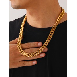 Men Cuban Link Chain 12mm,Big Gold Chain Necklace,Hip Hop Gold Necklace for Men,22"