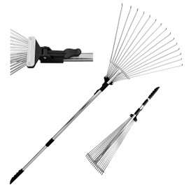 TABOR TOOLS Adjustable Metal Rake - Collapsible & Telescopic - Garden, Yard, & Lawn - Ideal for Leaves, Shrubs & Small Areas. J16A