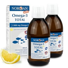 NORSAN TOTAL Lemon Online Premium Omega Fish Oil High Dose with 2,000 mg Omega 3 per Serving - Omega Oil with EPA & DHA - Premium Oil with 800 IU Vitamin D3 - Pack of 2 (2 x 200 ml)