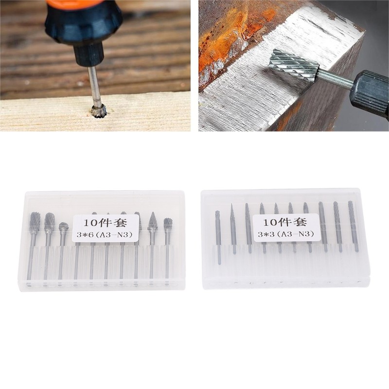 20Pcs Tungsten Carbide Carving Bits Double Cut Rotary Burr Set